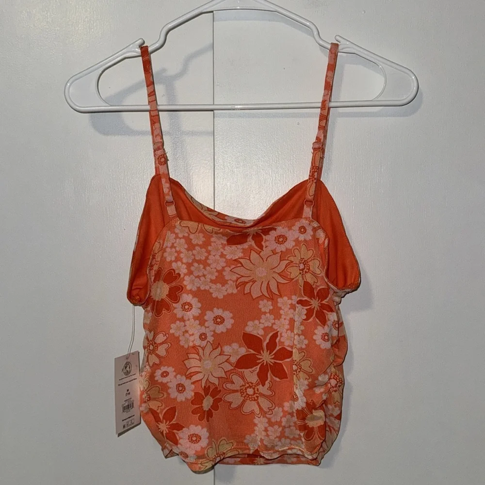 No Boundaries Mesh SET Top & Ruched Skirt Orange Floral Women’s Juniors M 7-9
